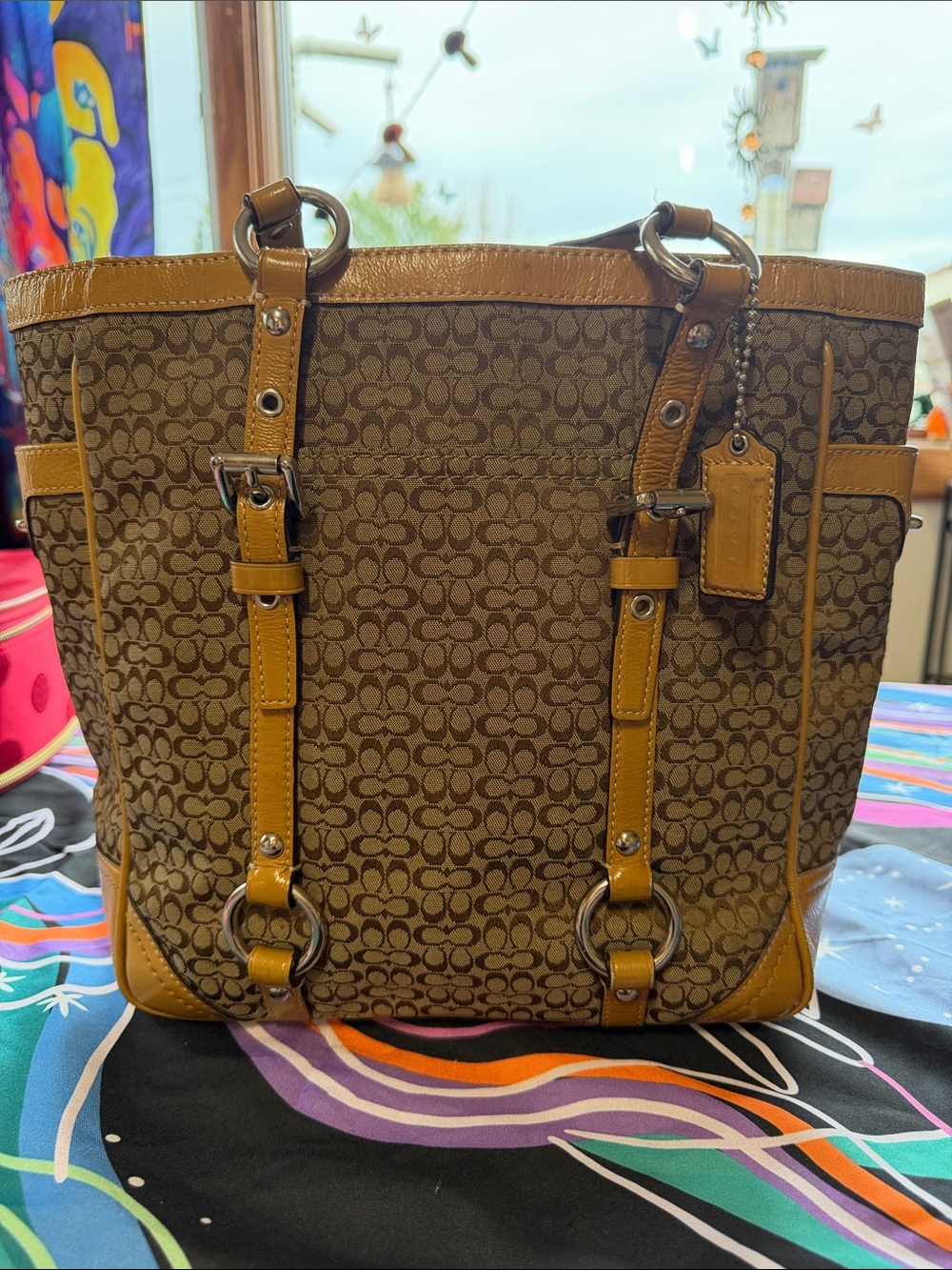 Coach Brown and Tan Signature Canvas Tote